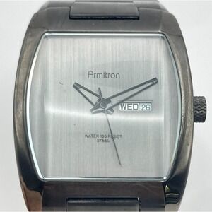 Armitron Mens Watch 39mm Gunmetal Grey Day Date Minimal 50M New Battery 7.75"